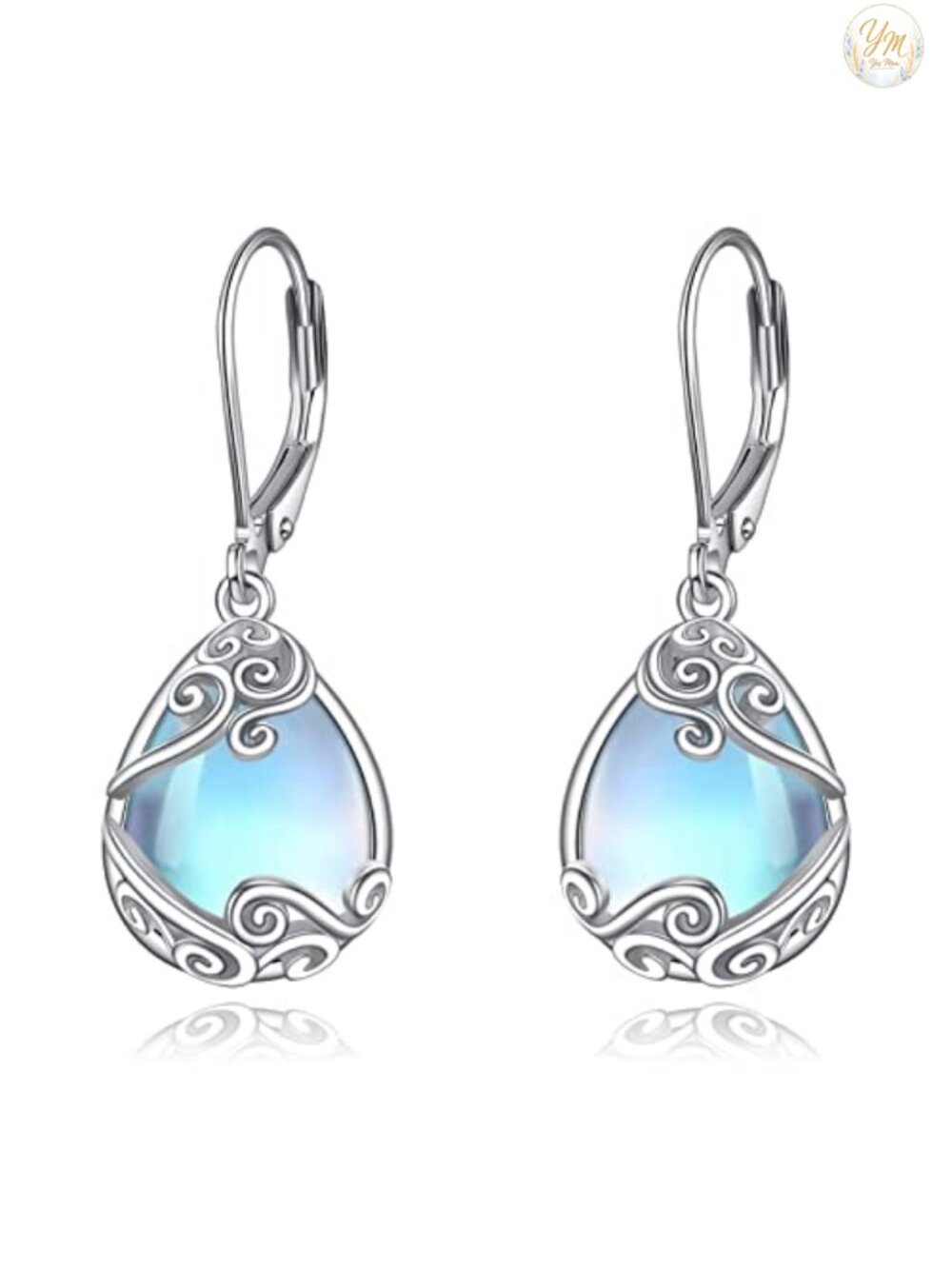 Sterling Silver Moonstone Leverback Drop Dangle Teardrop Earrings Women Jewelry